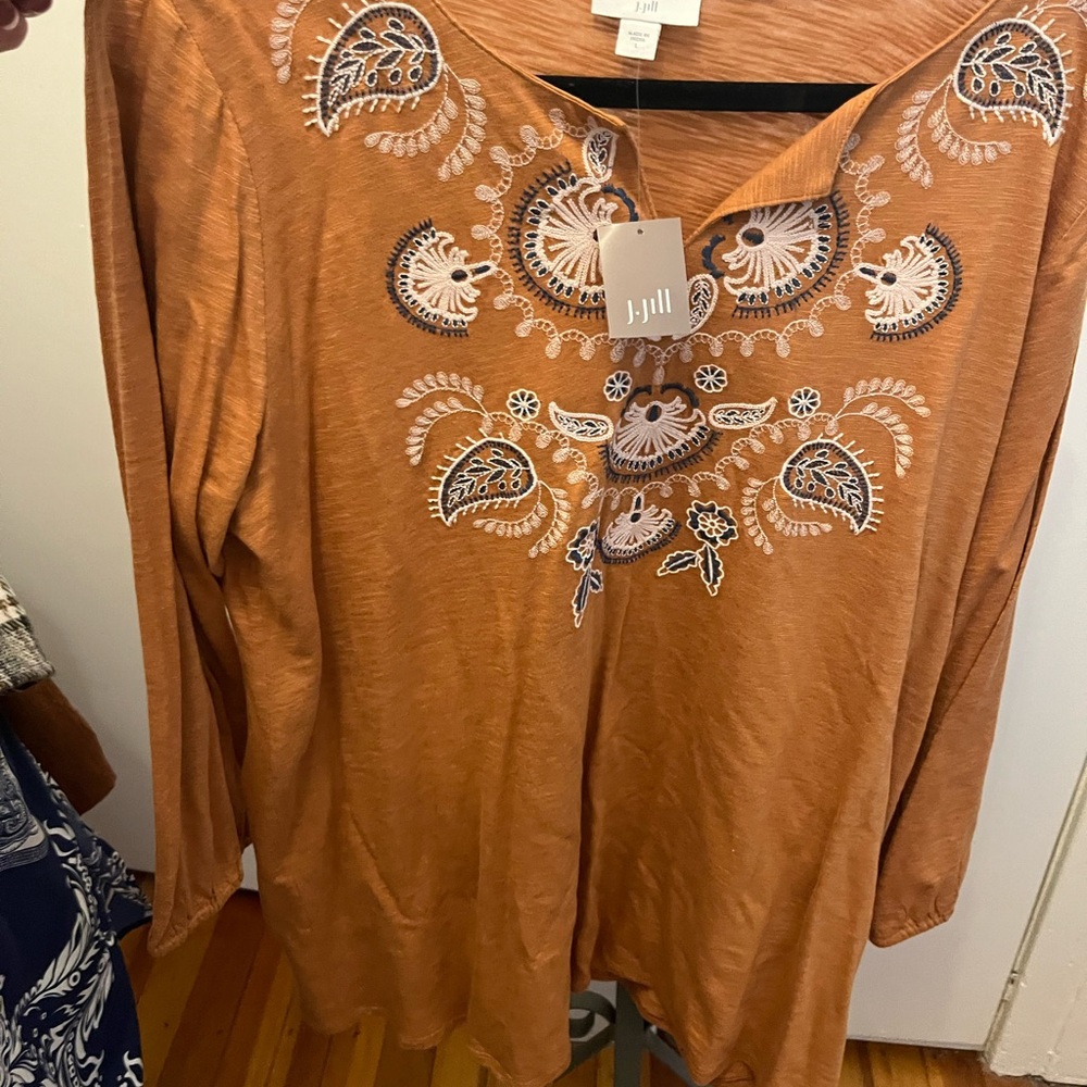 J. Jill Women's Orange Embroidered Top